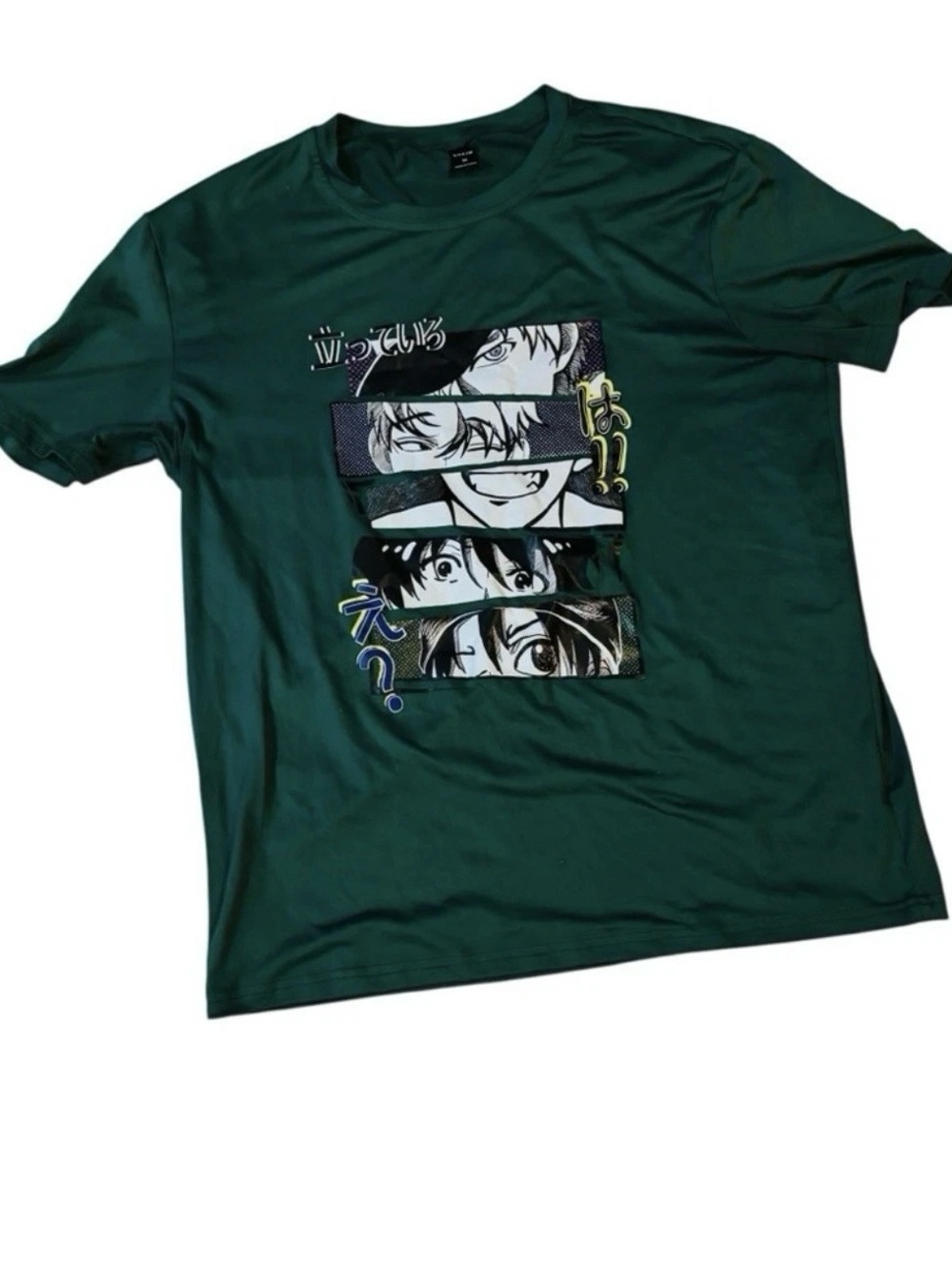 Shein Sz M Anime Men Graphic Tee shirt Green
